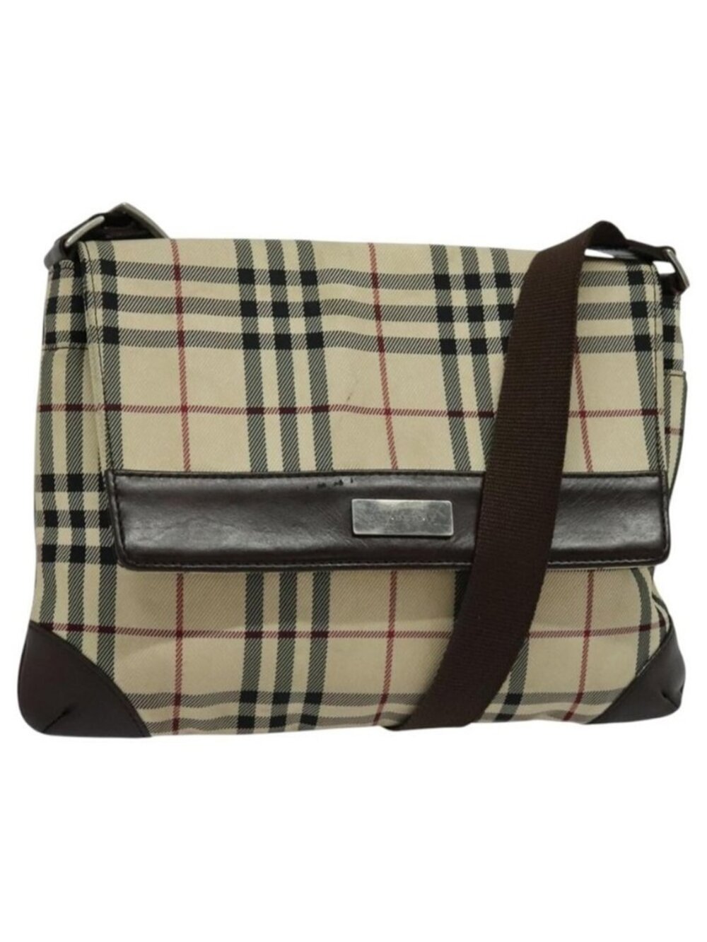 Authentic BURBERRY Nova Check Shoulder Bag Nylon Beige Silver